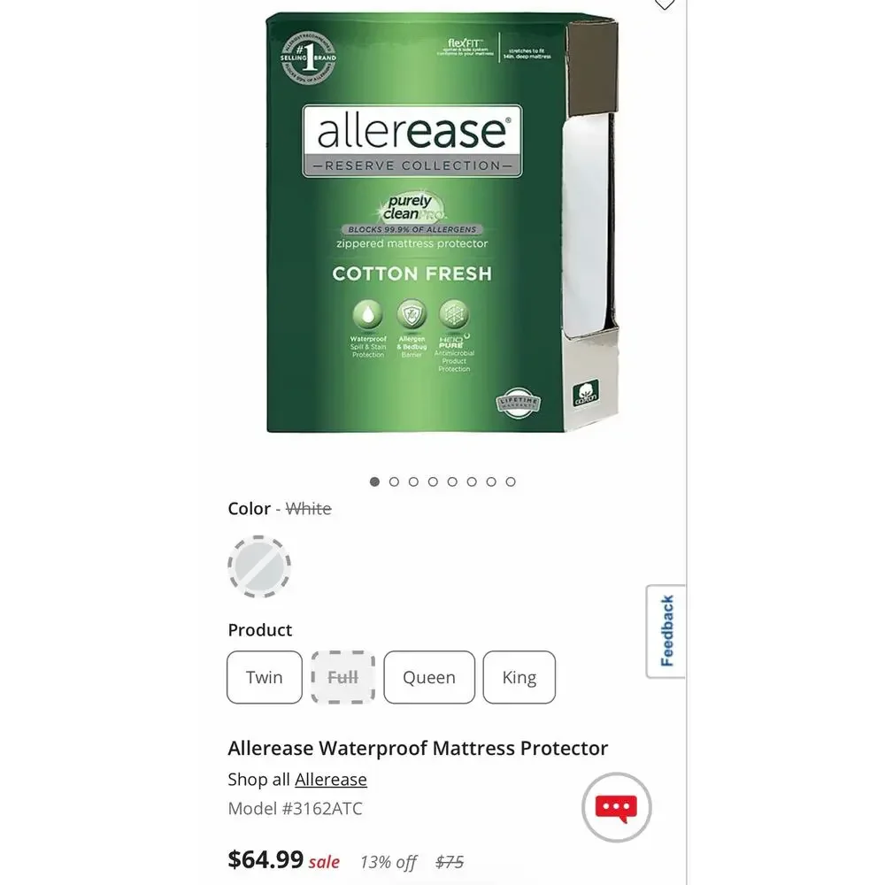 NEW! Allerease Zippered Waterproof Mattress Protector Full White - Picture 7 of 7